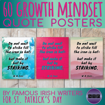 Preview of Growth Mindset Posters Quotes by Irish Writers for St. Patrick’s Day Pack