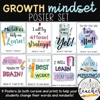 Preview of Growth Mindset Posters (Watercolors)
