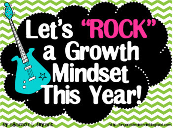 Preview of Growth Mindset Posters and Writing (Rock and Roll Guitar Theme)