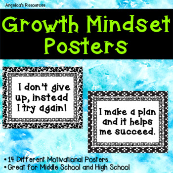 Preview of Quotes For Growth Mindset Posters Classroom Decor -Middle School and High School