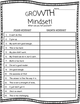 Preview of Growth Mindset Worksheet