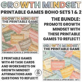 Preview of Growth Mindset Printable Games | Reflections | Affirmations | BOHO SETS BUNDLE