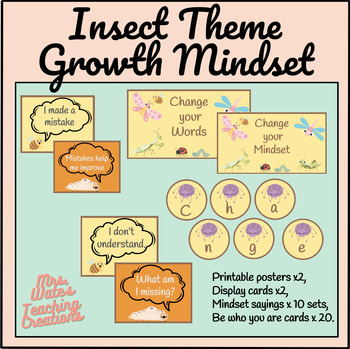 Preview of Growth Mindset Printables Banner and Classroom Display Ideas in Insect Theme