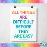 Difficult Before Easy Growth Mindset Quote, Inspirational Classroom Poster