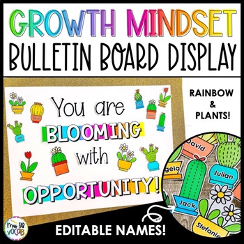 Preview of Growth Mindset SEL Bulletin Board | Rainbow Plants Decor