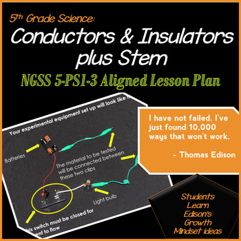 Preview of 5th Grade Science: Conductors & Insulators plus Stem NGSS 5-PS1-3 Aligned Lesson