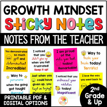 Preview of Growth Mindset Encouraging Positive Notes from the Teacher: Sticky Notes Version