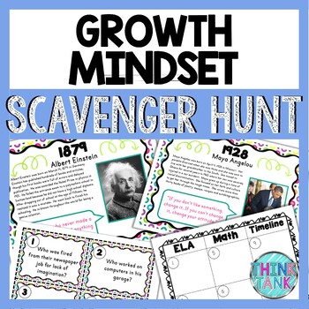 Preview of Growth Mindset Scavenger Hunt- Back to School - Reading Comprehension Stations