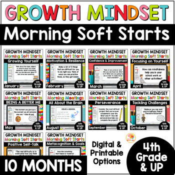 Preview of Growth Mindset Soft Start Morning Meeting Warm-Ups YEAR LONG BUNDLE 4th and Up