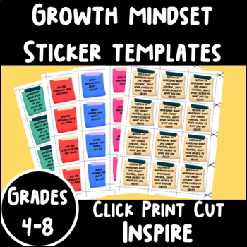 Preview of Growth Mindset Sticker Templates - 25 Inspirational Quotes