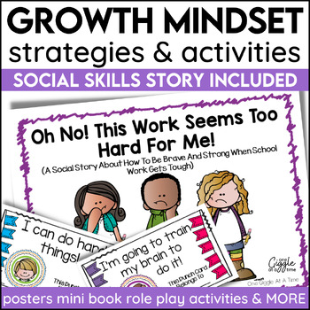 Preview of Social Stories Growth Mindset Strategies Activities Posters Coloring Punch Cards