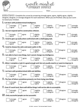 Growth Mindset Student Survey Pack by The Daring English Teacher