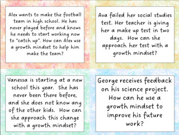 Growth Mindset Task Cards Scenarios And Prompts Social Emotional Learning