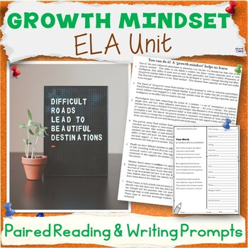 Preview of Growth Mindset Unit - Bell Ringers, Paired Reading Packet, Writing Prompts