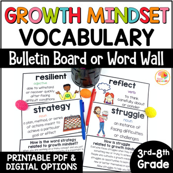 Preview of Growth Mindset Posters: Vocabulary Bulletin Board Word Wall Display for Children