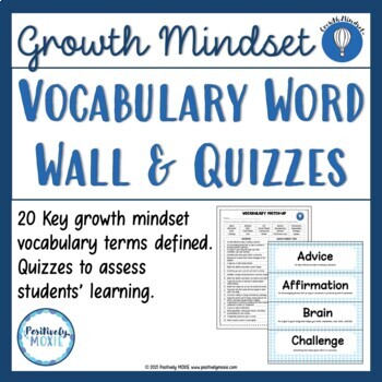 Preview of Growth Mindset Vocabulary | Word Wall | Quizzes