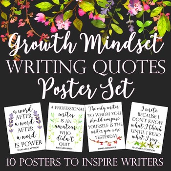 Preview of Growth Mindset Writing Quote Posters: Nature-Themed