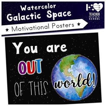 Preview of Growth Mindset and Motivational Posters | Watercolor Galaxy Space |