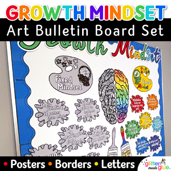 Preview of Growth Mindset Bulletin Board for Elementary Art, Editable Art Room Posters