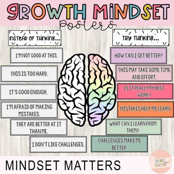 Preview of Growth Mindset vs Fixed Mindset Poster, Brain, Quotes, Mindset Matters