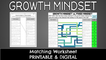 Preview of Growth Mindset vs. Fixed Mindset Worksheet - Printable and Digital