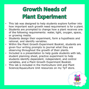 Preview of Growth Needs of Plants Experiment