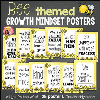 Preview of Bee Theme Growth Mindset Affirmation Posters