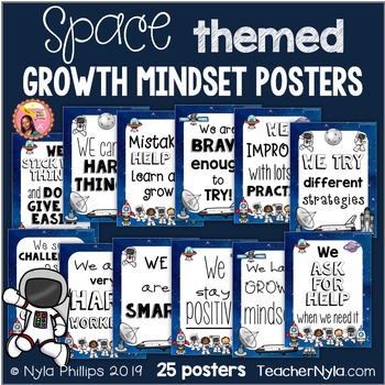 Preview of Growth Mindset Affirmation Posters - Space Theme