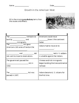 Preview of Growth in the American West Cause and Effect (Sheltered English)