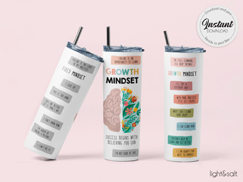 Preview of Growth mindset, Mental health Tumbler PNG, 20 oz Tumbler Wrap, therapist gift