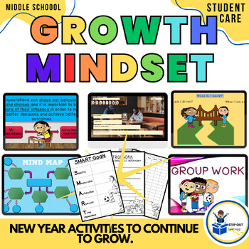 Preview of Growth mindset new year, goal setting, NWEA map graph worksheets, slides