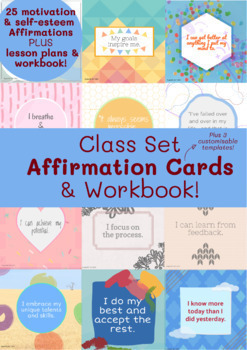 Preview of Growth mindset workbook plus mindfulness and positive affirmation cards