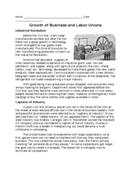 Preview of Growth of Business and Labor Unions