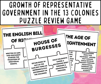 Preview of Growth of Representative Government Puzzle Review Game 13 Colonies