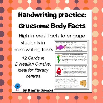 Preview of Gruesome Body Facts - Fun handwriting practice - D'Nealian Cursive