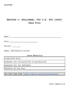 Preview of Grutter v. Bollinger (Affirmative action) - Abridged Supreme Court case file!