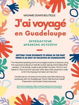Preview of Guadeloupe: Partner Speaking Activity (French Past Tense)