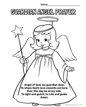 Guardian Angel Prayer - Colouring Page & Prompt - Rapid Rubrics | TPT