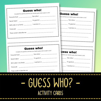 Preview of Guess Who? Fun Back to School Activity Cards - Get to Know Each Other