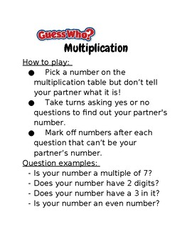 Preview of Guess Who Multiplication Game