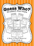 Back to School Student Surveys Interest Inventory Game Guess Who?