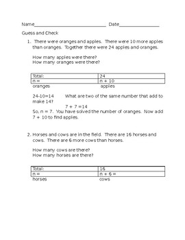 problem solving guess and check worksheet