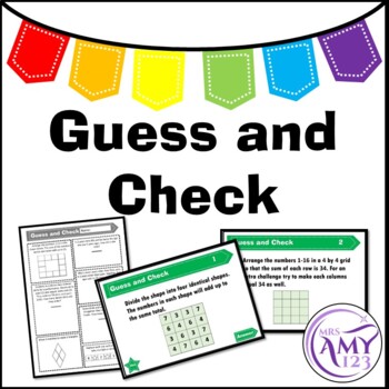 Preview of Guess and Check - Problem Solving PowerPoint, Task Cards and Worksheet