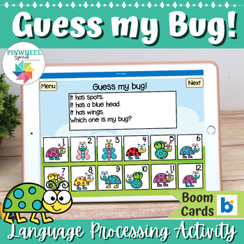 Preview of Guess my Bug Boom Cards™ Insects Speech Therapy Activity Language Processing