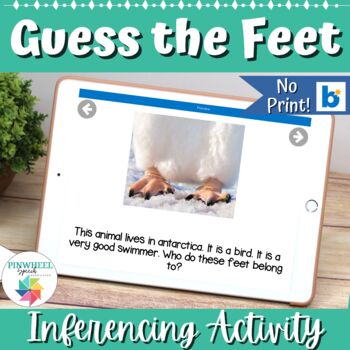 Preview of Guess the Feet Boom Cards Speech Therapy Guessing Game Riddles Making Inferences