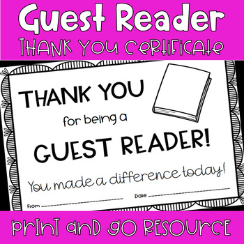 Preview of Guest Reader Thank You Note Certificate - March is Reading Month