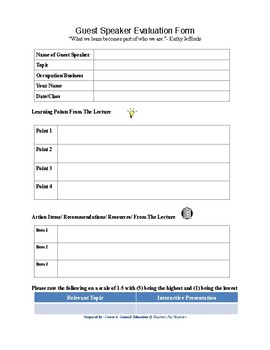 Preview of Guest Speaker Evaluation Form