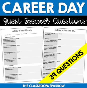 Preview of Career Day - Guest Speaker Questions (A Day in the Life of...)
