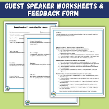 Preview of Guest Speaker Student Worksheets, Reflection Questions, and Feedback Form