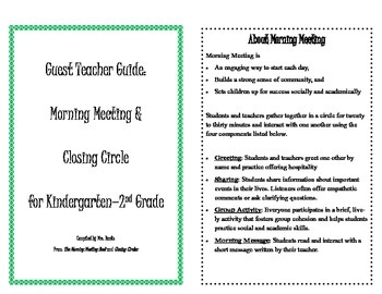 Preview of Guest Teacher Guide: Morning Meeting & Closing Circle, K-2nd